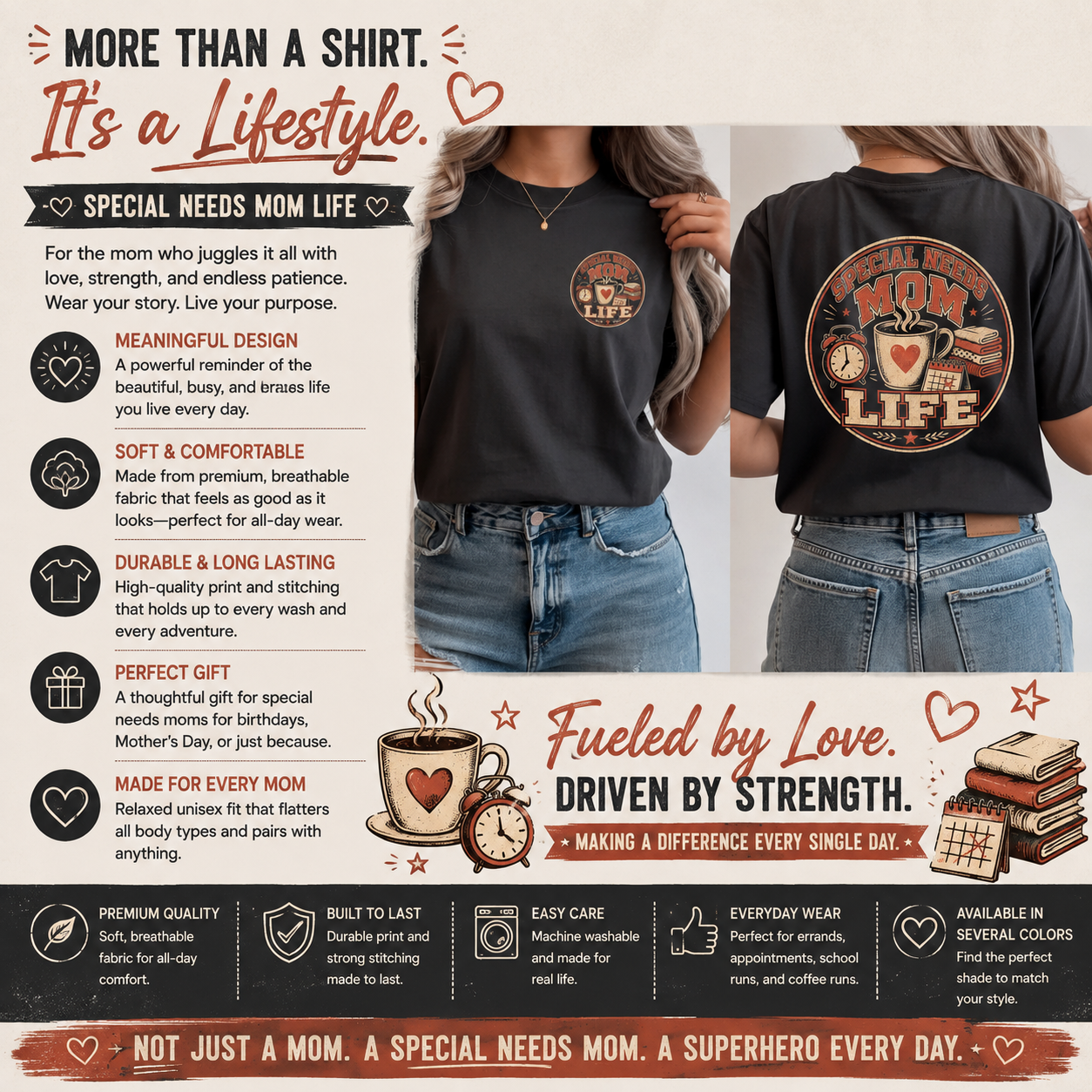Special Needs Mom Life T-Shirt, Front And Back Design