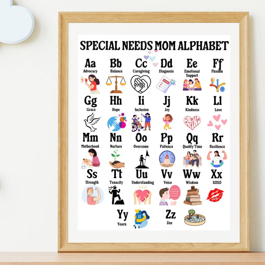 Special Needs Mom Alphabet Poster, Medical Mom Gift, Disability Mom Wall Art, Special Mom Poster, Gift for Special Needs Mom UNFRAMED