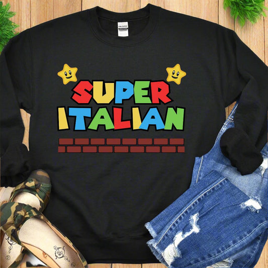 Super Italian Sweatshirt, Italian Retro Gaming, Italian Heritage, Italian Roots, Super Mario Sweatshirt