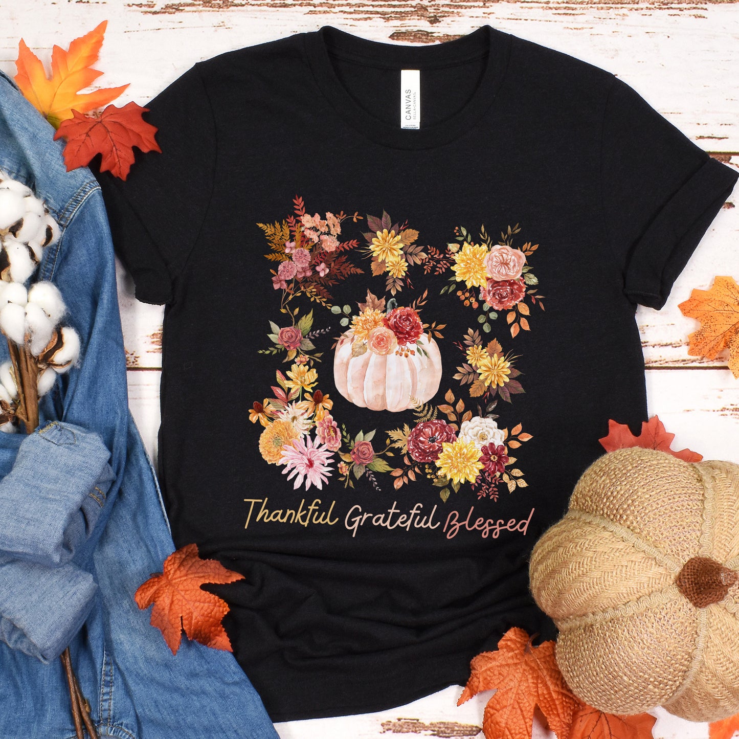 Thankful Grateful Blessed T-Shirt, Thanksgiving Shirt, Thanksgiving Gift, Cute Fall Shirt, Autumn Vibes