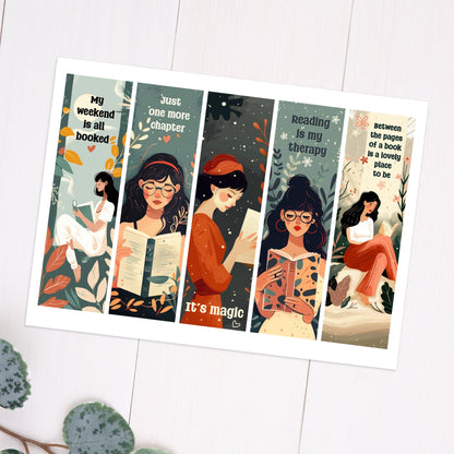 Printable Woman Reading Bookmarks- DIGITAL DOWNLOAD
