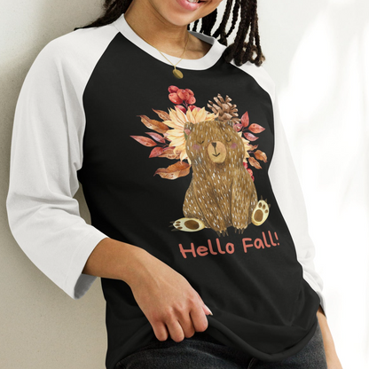 Hello Fall Shirt, Fall Graphic Tee, I Love Fall Shirt, Fall Gift, Fall Leaves Shirt, Cute Fall Shirt, Autumn Shirt, Autumn Leaves 3/4 sleeve raglan shirt