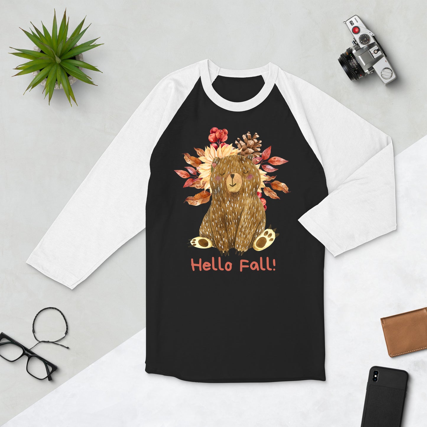 Hello Fall Shirt, Fall Graphic Tee, I Love Fall Shirt, Fall Gift, Fall Leaves Shirt, Cute Fall Shirt, Autumn Shirt, Autumn Leaves 3/4 sleeve raglan shirt