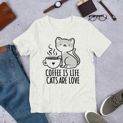 Cats And Coffee Tee, Coffee Lover Shirt, Coffee Lover Gift, Cat Lovers Shirt, Gift For Cat Lover