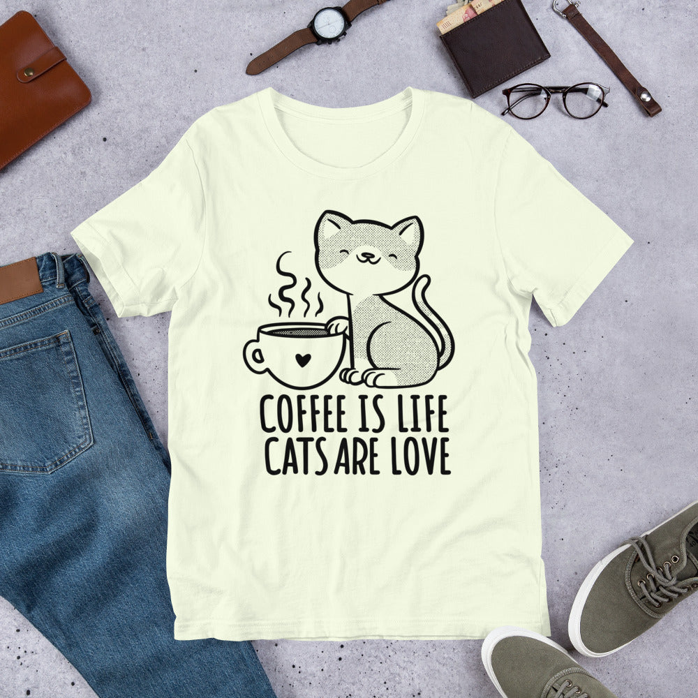 Cats And Coffee Tee, Coffee Lover Shirt, Coffee Lover Gift, Cat Lovers Shirt, Gift For Cat Lover