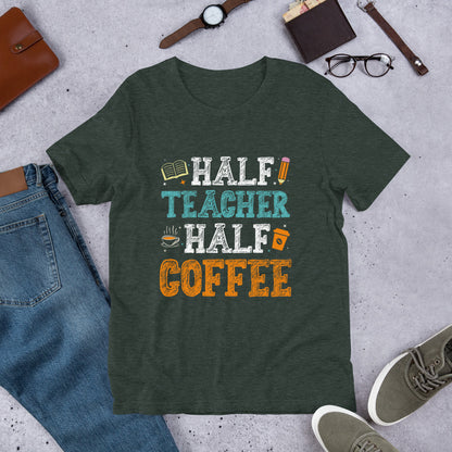 Half Teacher Half Coffee Shirt, Teacher Gift, Teacher Appreciation, Back To School Shirt, Iced Coffee Shirt, Retro Teacher Shirt, Teacher Tees, Coffee Lover