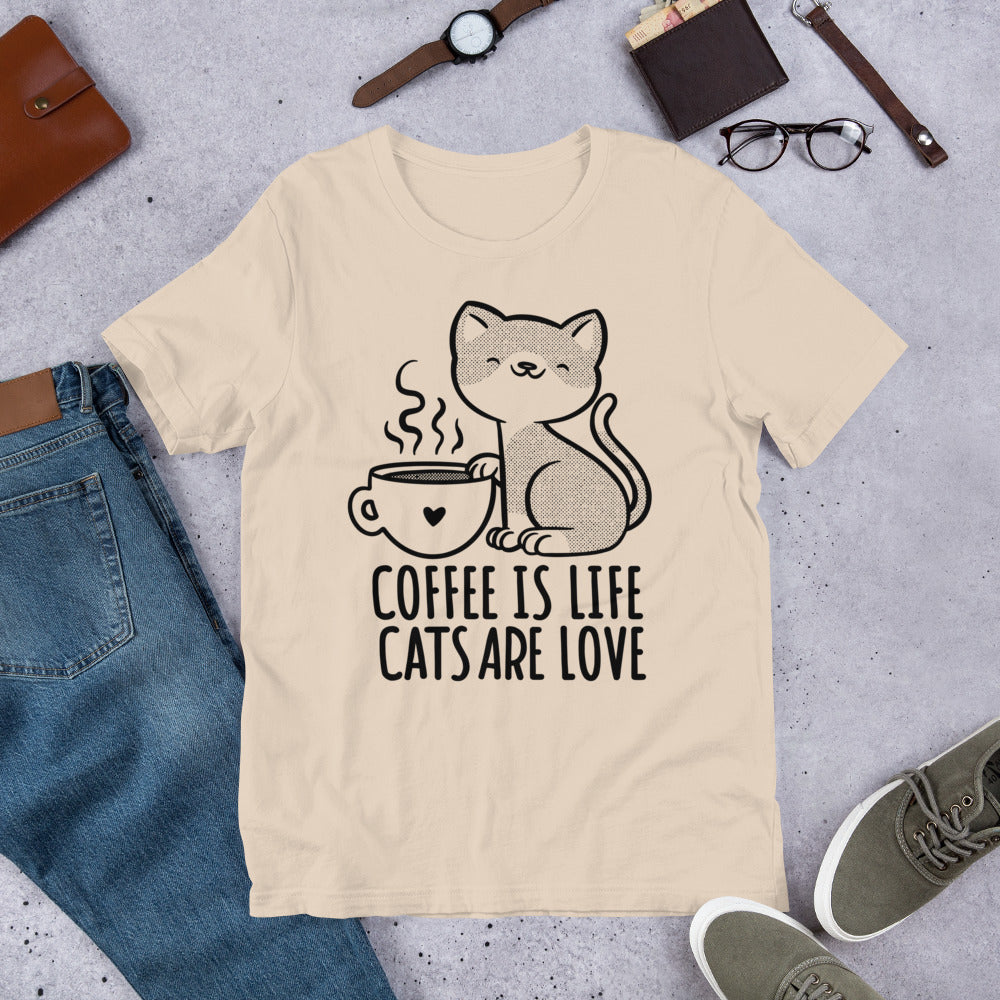 Cats And Coffee Tee, Coffee Lover Shirt, Coffee Lover Gift, Cat Lovers Shirt, Gift For Cat Lover