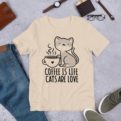 Cats And Coffee Tee, Coffee Lover Shirt, Coffee Lover Gift, Cat Lovers Shirt, Gift For Cat Lover